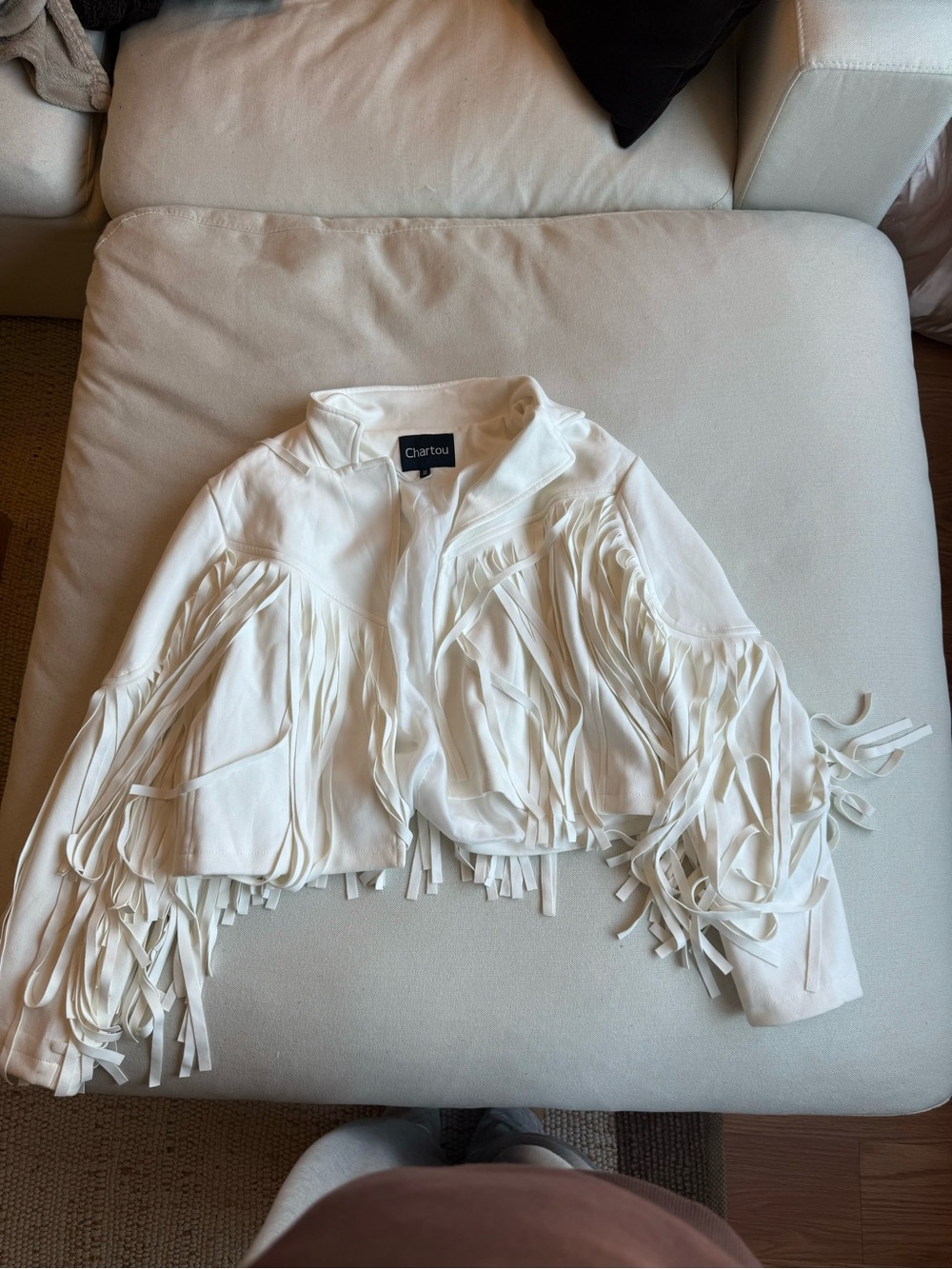 White Fringe Cropped Jacket